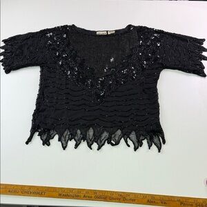 Silk Elegant Black Beaded Crop Top size PM